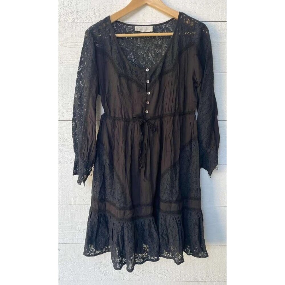 Love Sam Floral Lace Long Sleeve Black Mini Dress M